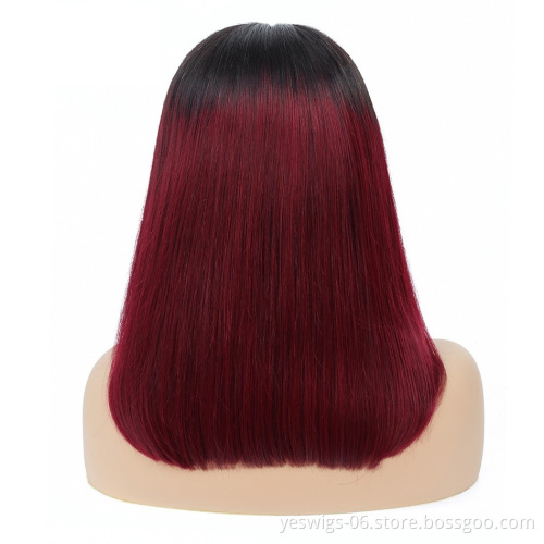 Wholesale 1b/99j Short Bob Wig Brazilian Human Hair Colored Lace Front Wigs for Black Women